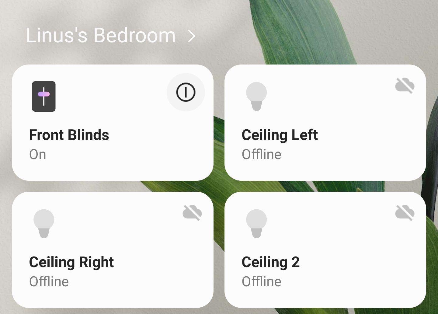 The Blinds Control in the Samsung SmartThings App